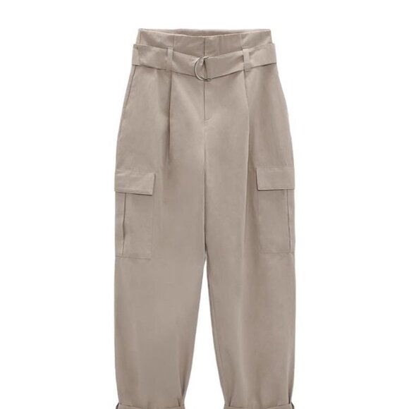 ZARA STRAIGHT CARGO TROUSERS Mid-camel SIZE XS | 4001/051/756 - Picture 2 of 9